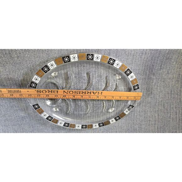 Vintage Inland Glass Well & Tree Oval Glass Meat Platter Tray Atomic Snowflake - Picture 5 of 6